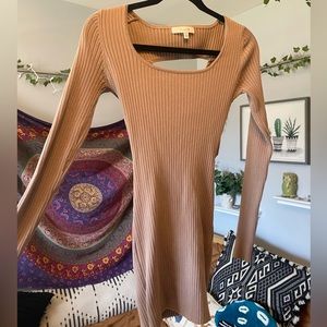Tan crossover body con dress, size Small from ActiceUSA